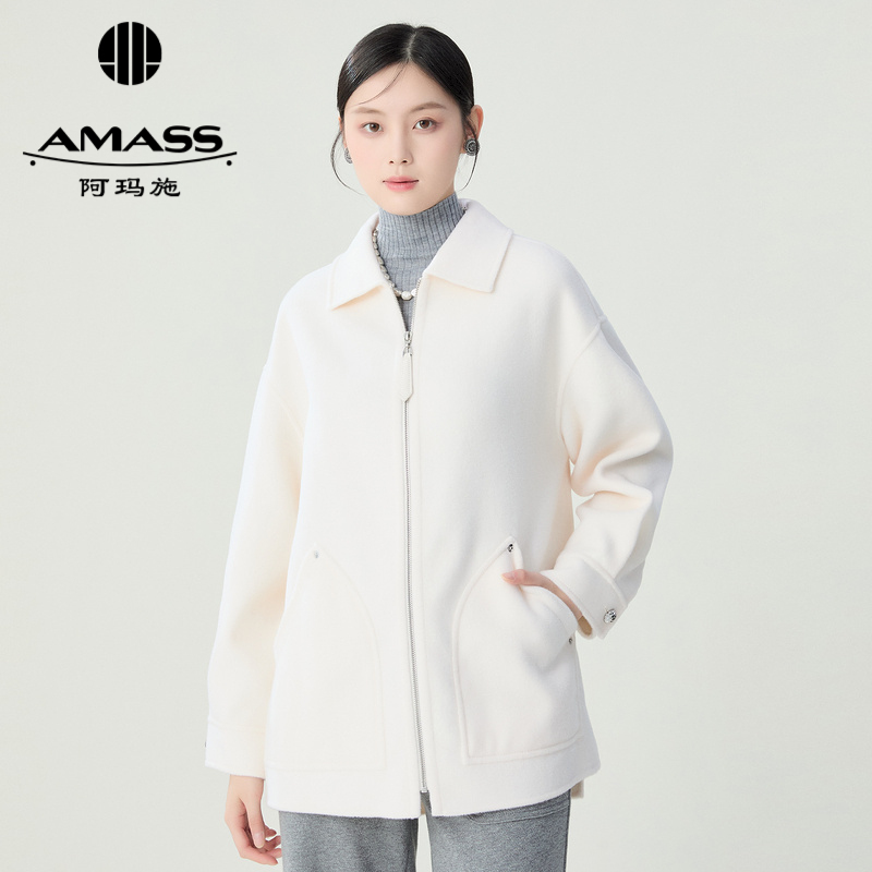 阿玛施AMASS 简约纯色直身版休闲双面呢外套5400857