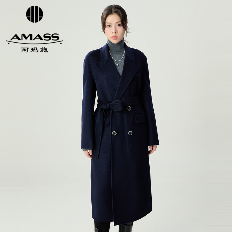 阿玛施AMASS 经典双排扣双面呢大衣5400860 附腰带