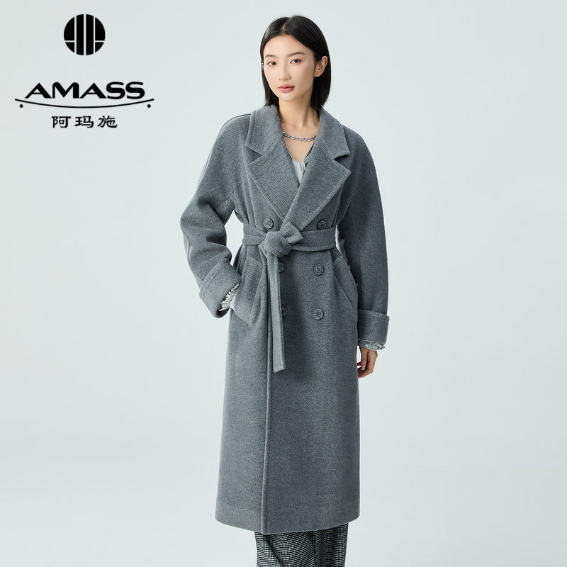 阿玛施AMASS 秋冬新款羊毛双排扣设计廓形质感毛料大衣5400861