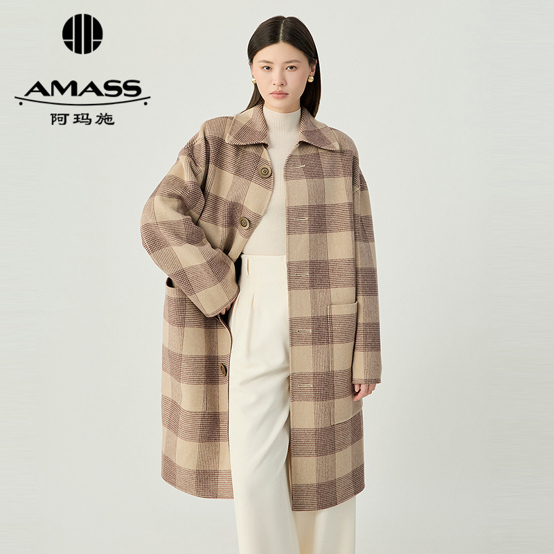 阿玛施AMASS 热力感排扣翻领羊毛中长双面呢长袖外套女5400862