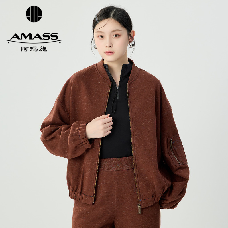 阿玛施AMASS 简约休闲带葱细闪棒球服外套5400867