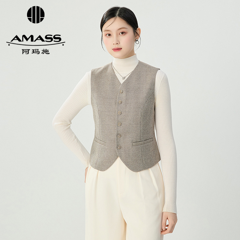 阿玛施AMASS 秋冬轻职场百搭纯色西装马甲5400871