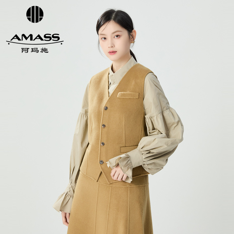 阿玛施AMASS 级优雅轻奢风羊绒双面呢马甲5400874
