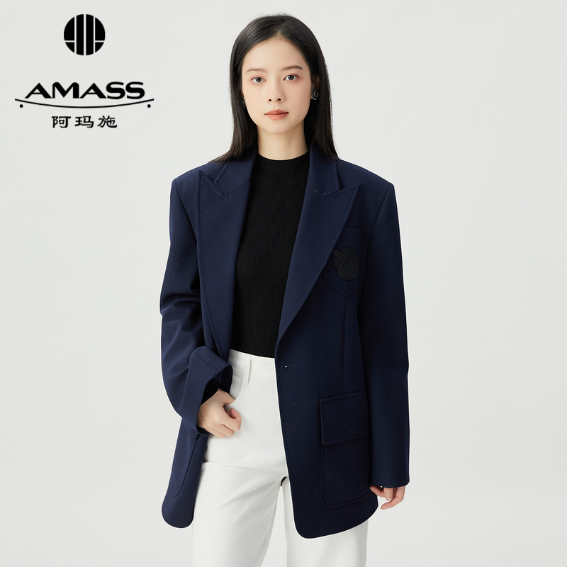 阿玛施AMASS 英伦学院风羊毛宽松垫肩西装外套5400888