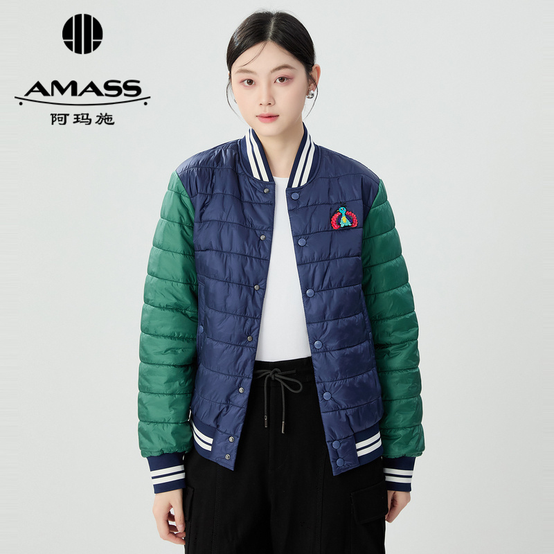 阿玛施AMASS 绗缝撞色宽松休闲棒球服式棉服5400895
