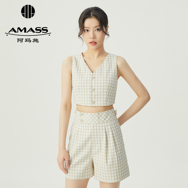 阿玛施AMASS 海报款松弛感儒雅复古格纹西装马甲5400898