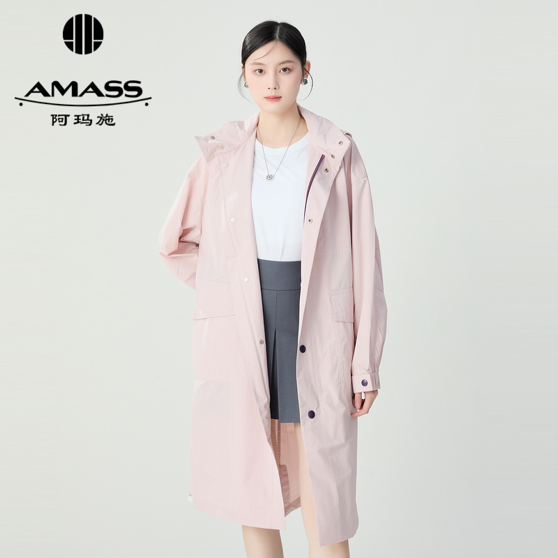 阿玛施AMASS 户外山系休闲工装风中长款连帽双口袋风衣5400899