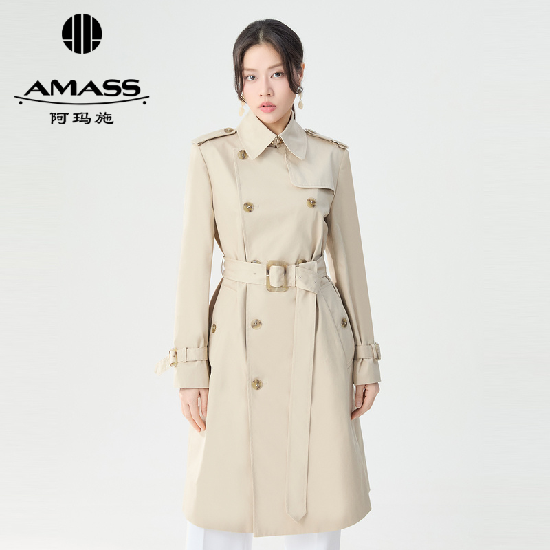 阿玛施AMASS 简单入秋经典款双排扣长款风衣5400901附腰带