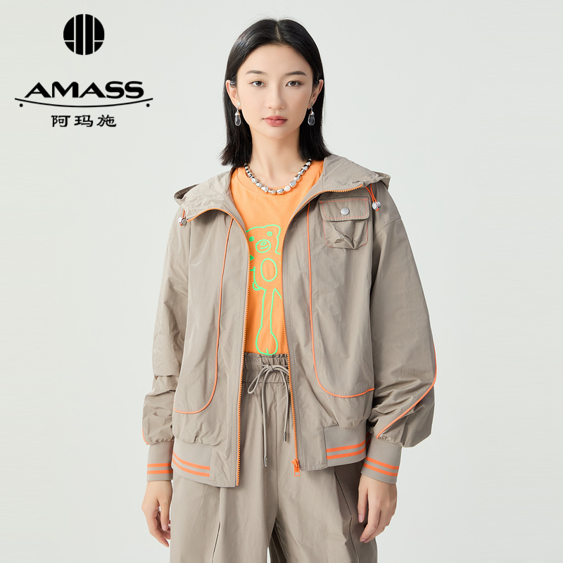 阿玛施AMASS 轻运动休闲撞色时尚连帽夹克外套5400915