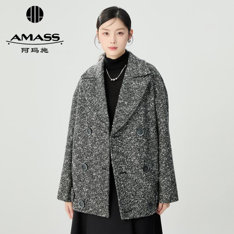 阿玛施AMASS 一手长工装风花灰色廓形毛料夹克5400921