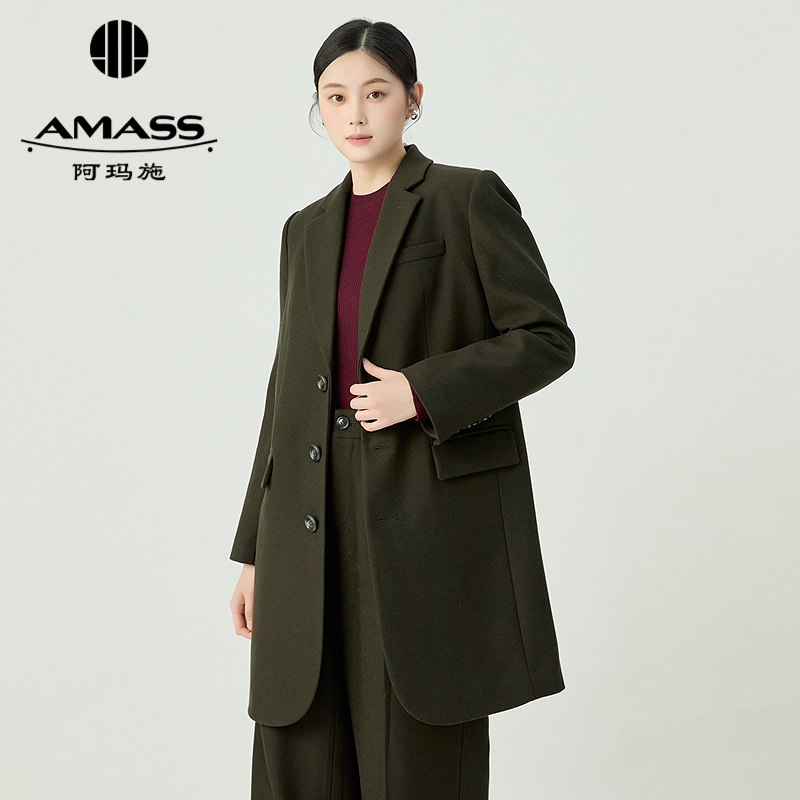 阿玛施AMASS 经典直身版共享衣橱单排扣宽肩羊毛西装5400934