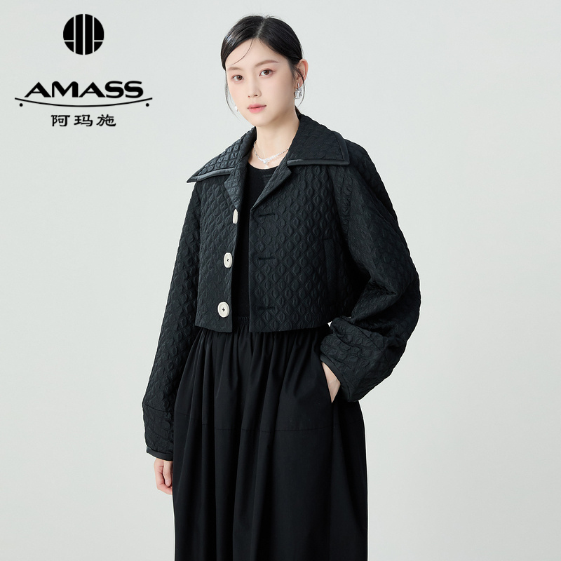 阿玛施AMASS 东方韵味肌理提花翻领短款外套5400940