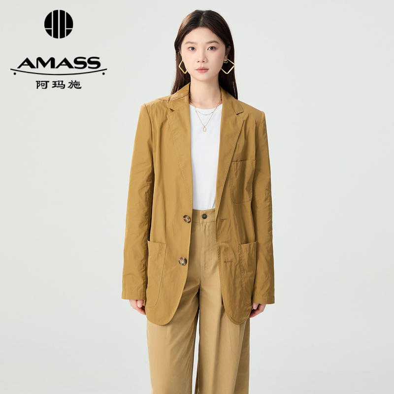 阿玛施AMASS 记忆布单排扣休闲感廓形垫肩西装5400987