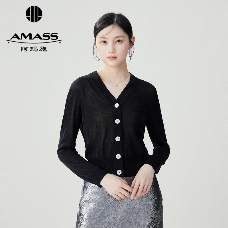 AMASS阿玛施 V领简约冰丝开衫5499132
