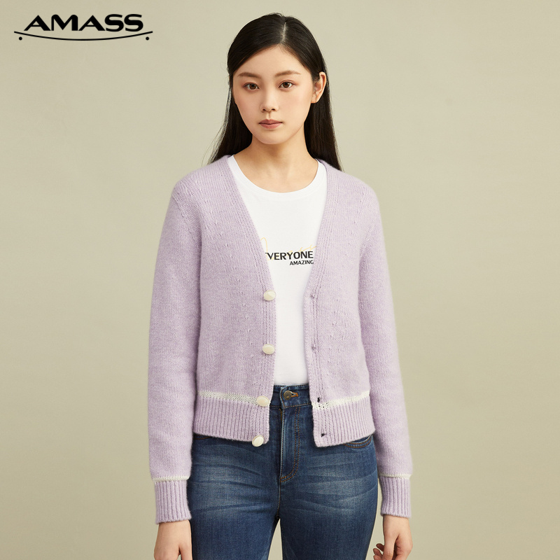 AMASS阿玛施 紫色山羊绒针织开衫5499136