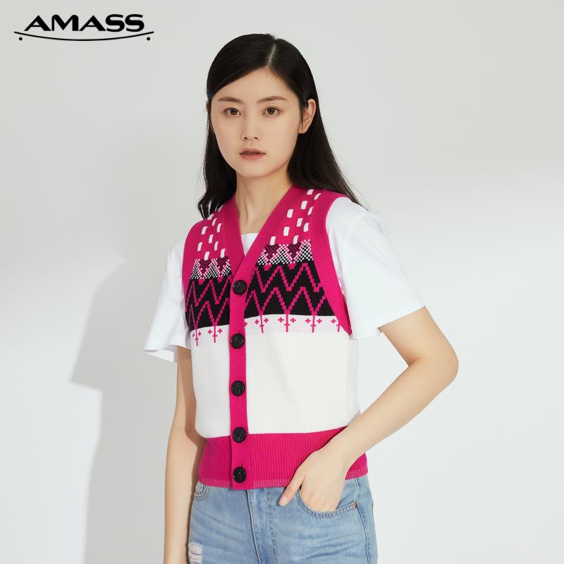 AMASS阿玛施 V领拼色针织开衫马甲5499141