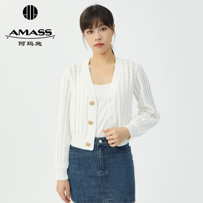 AMASS阿玛施 V领镂空针织短款开衫外套 5499159
