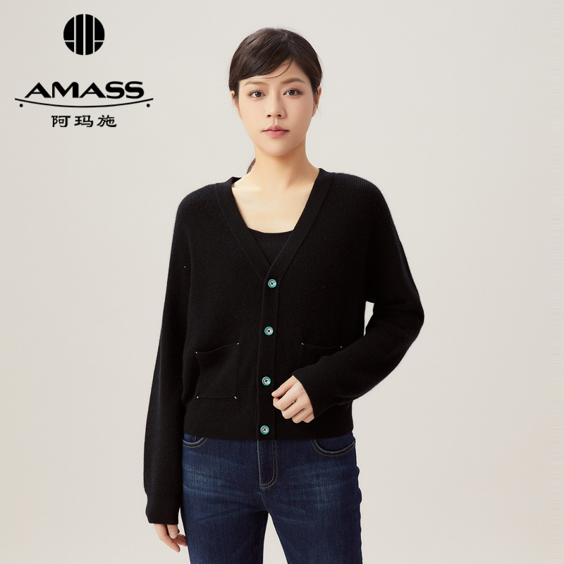 AMASS阿玛施 时尚先生V领山羊绒针织开衫5499164