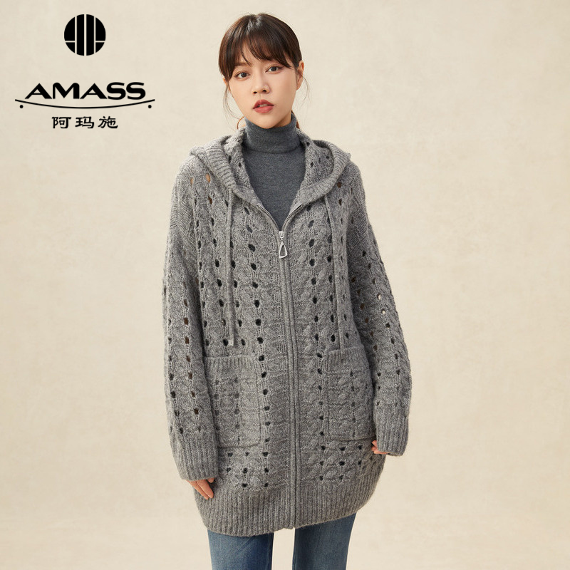 AMASS阿玛施 镂空连帽拉链针织开衫5499177