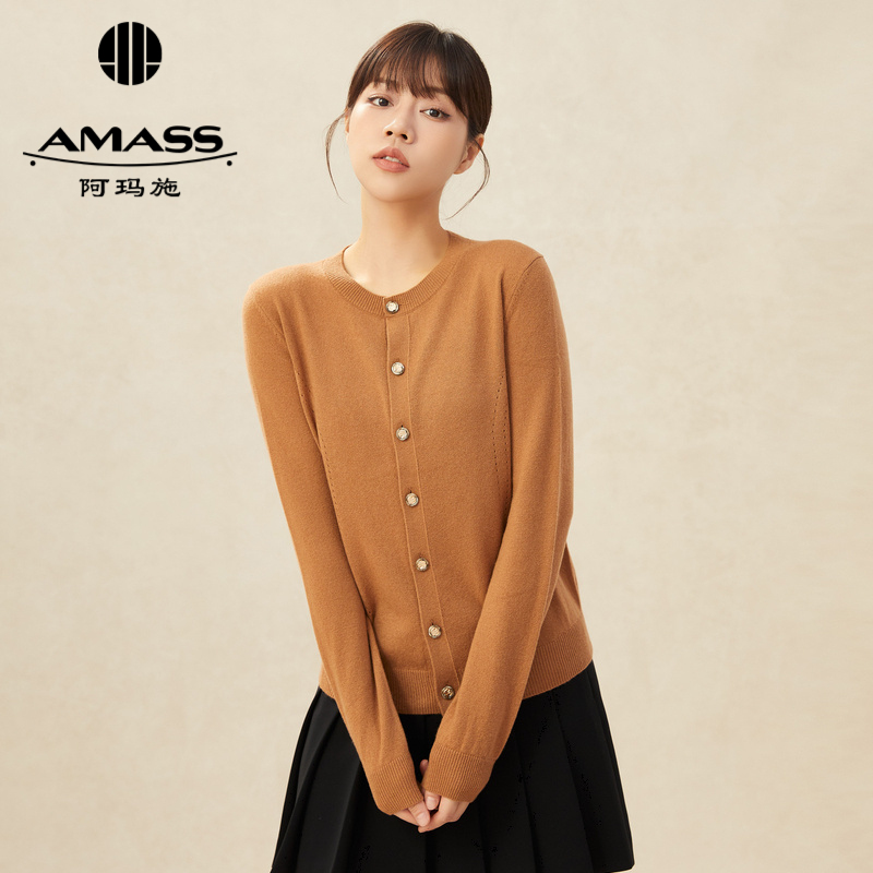AMASS阿玛施 简约圆领素面羊绒针织开衫5499188