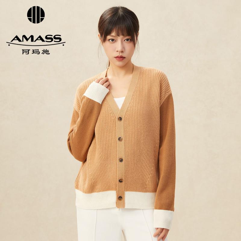 AMASS阿玛施拼接设计羊绒针织开衫5499189