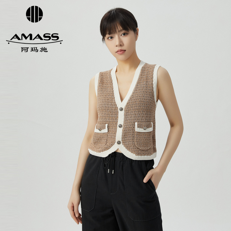 阿玛施AMASS 减龄百搭V领小香针织马甲5499207