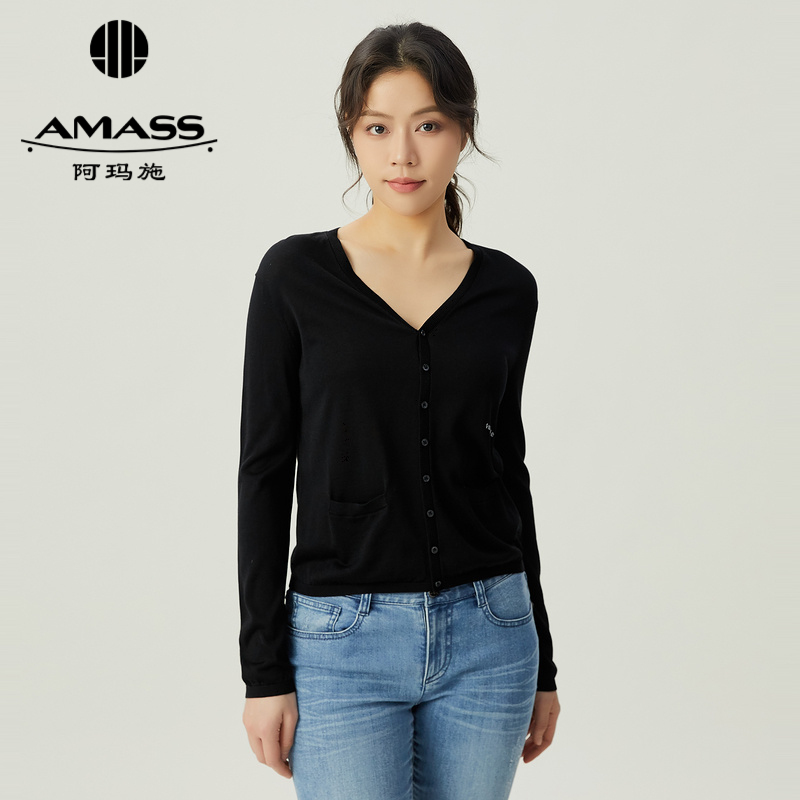 阿玛施AMASS 经典简约素面V领针织开衫5499259