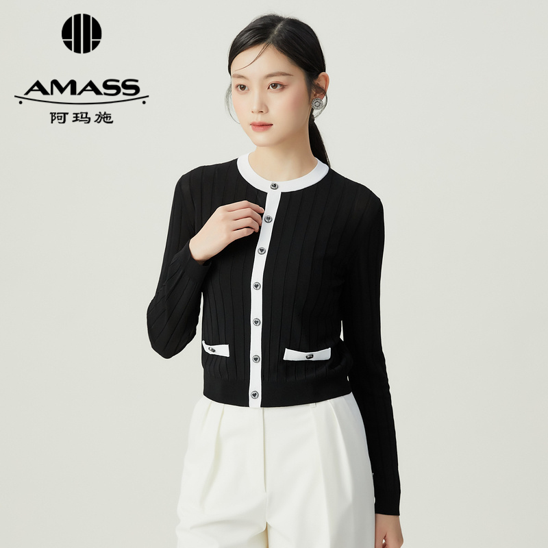 阿玛施AMASS 亲肤柔软感经典百搭竖坑条针织开衫5499260