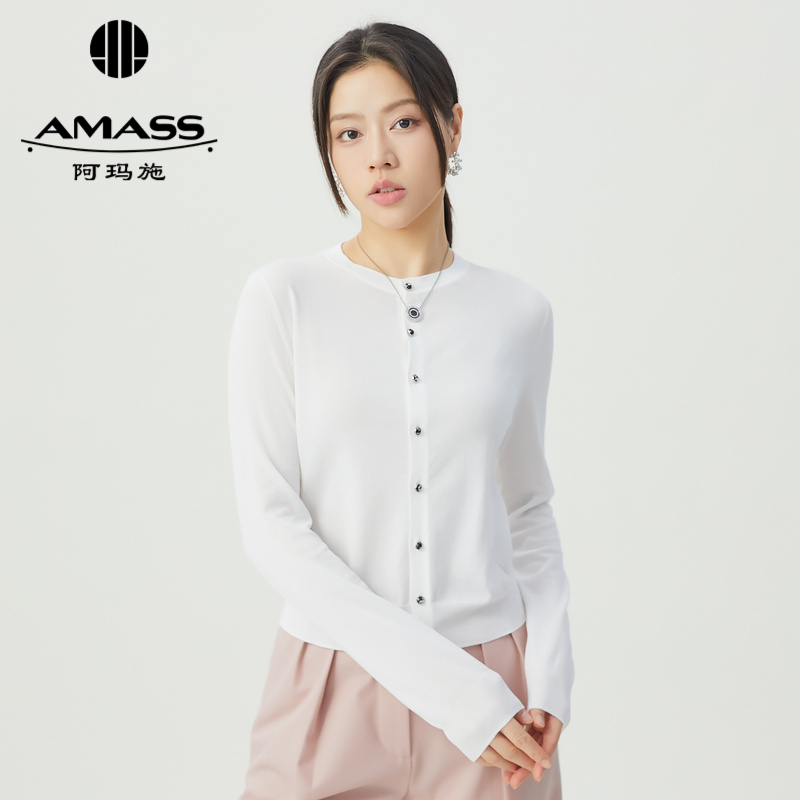 阿玛施AMASS 经典简约百搭圆领纯色针织开衫5499262