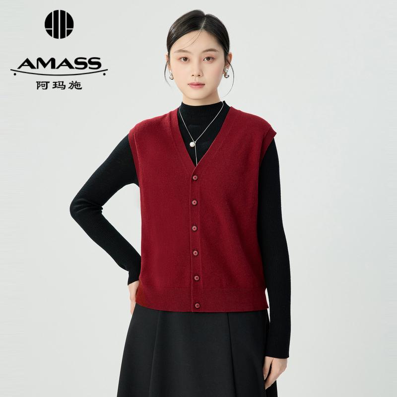 阿玛施AMASS 慵懒随性显瘦宽松V领针织马甲开衫5499269