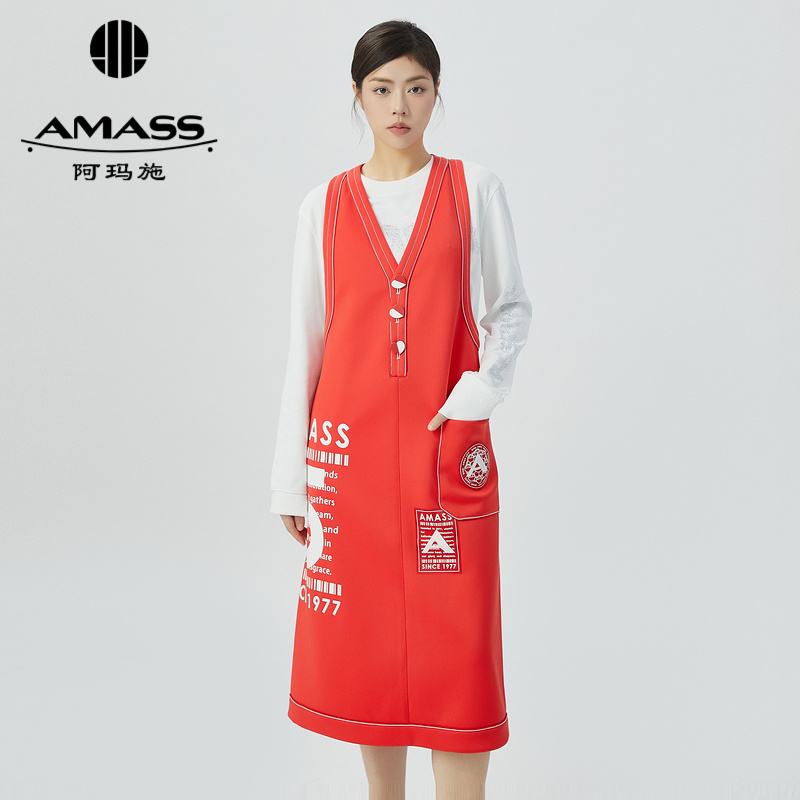 阿玛施AMASS 国潮系列个性造型V领无袖洋装5500049