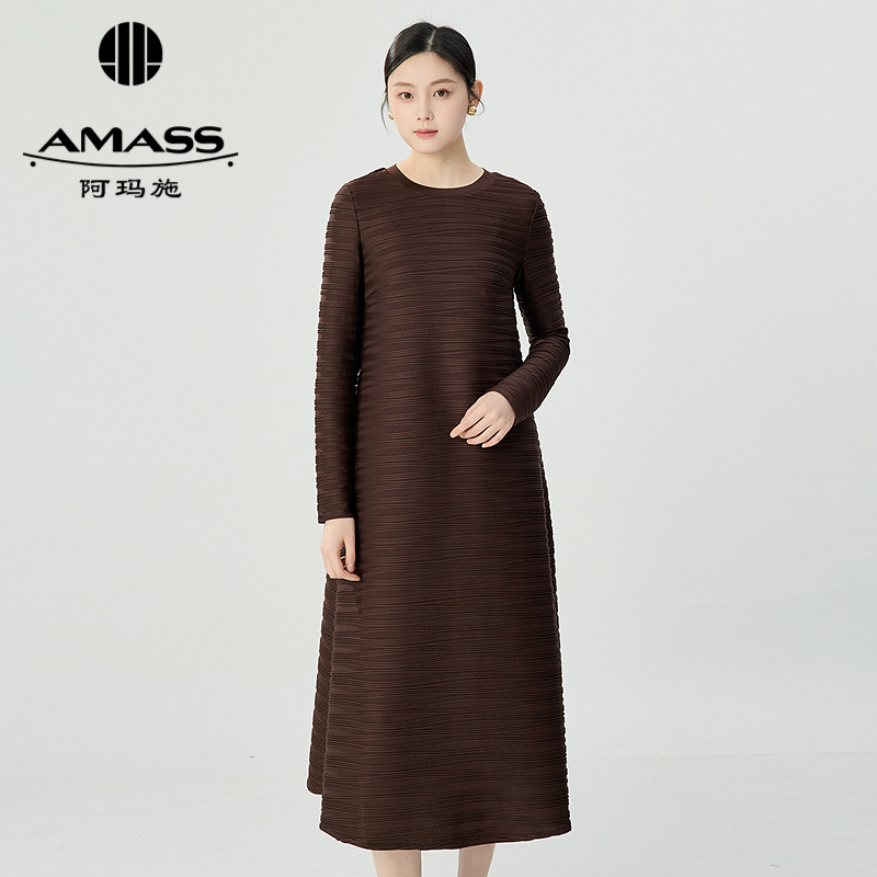 阿玛施AMASS 圆领质感长袖连衣裙 5500080
