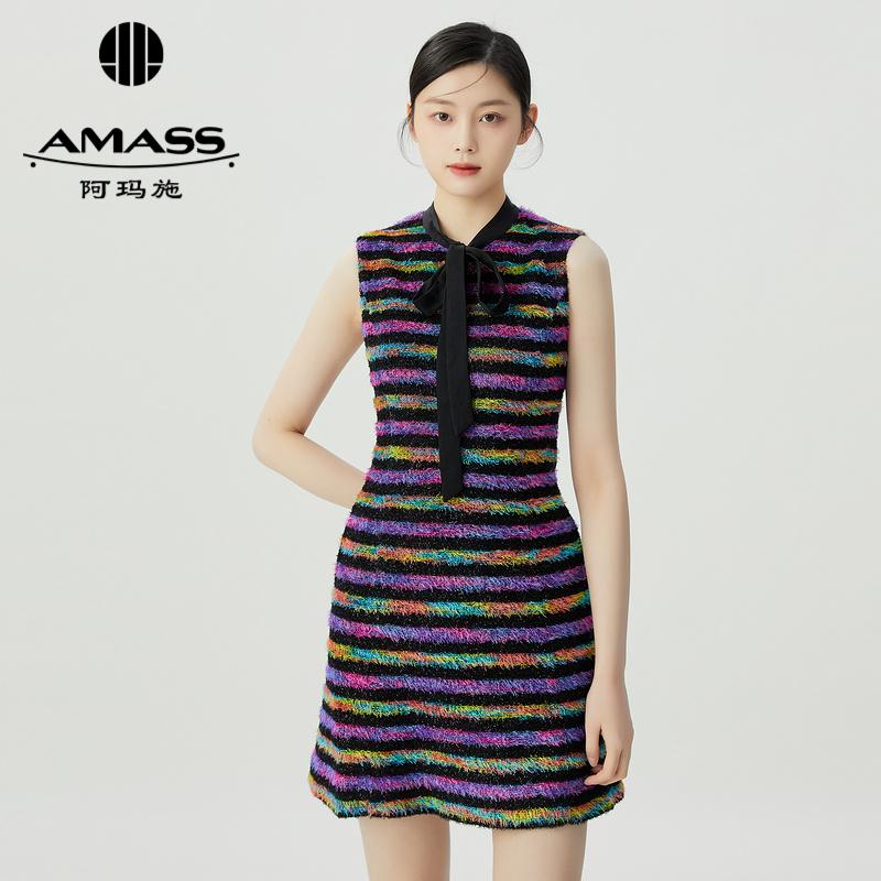 阿玛施AMASS 精致小香风绚丽条纹无袖洋装5500249