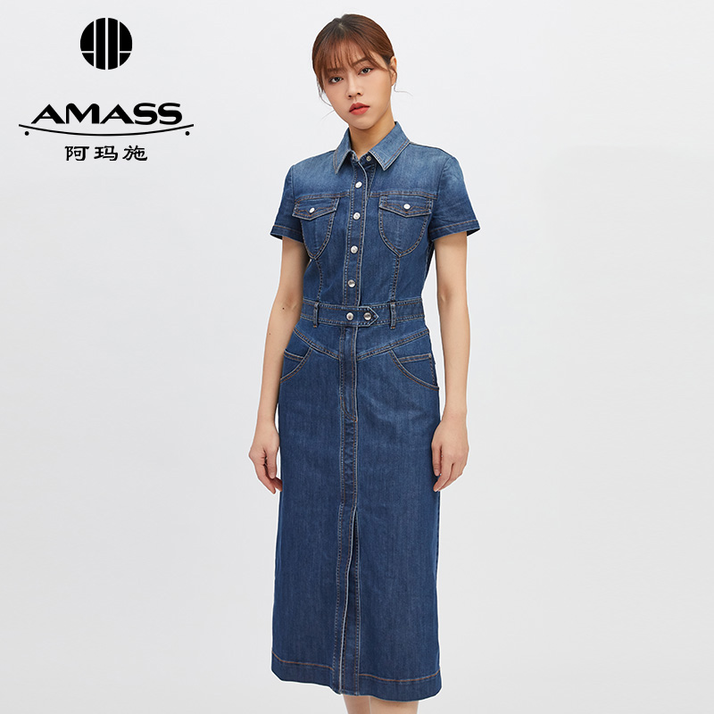 AMASS阿玛施 收腰短袖牛仔连衣裙5500257