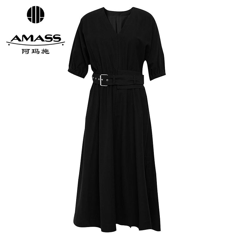 阿玛施AMASS 休闲感侧边开叉V领优雅法式洋装5500371