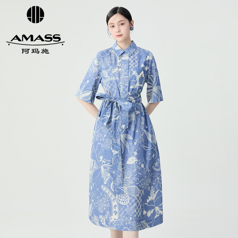 阿玛施AMASS 夏日清爽感休闲气质短袖连衣裙5500390