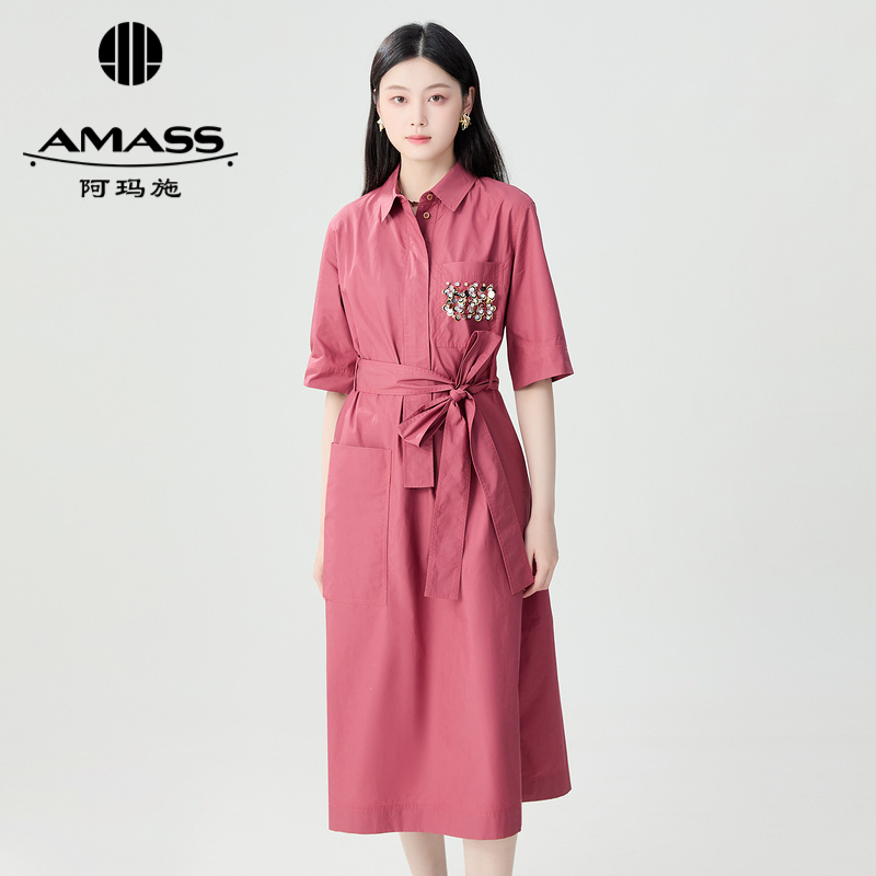 AMASS阿玛施 甜美减龄宽松衬衫款洋装 附腰带5500390