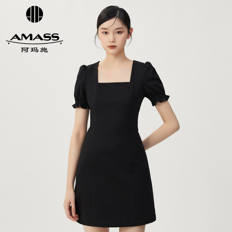 AMASS阿玛施 气质简约高腰方领连衣裙短 5500405-2