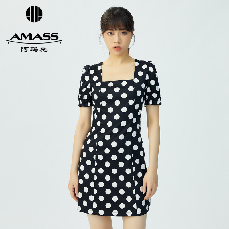 AMASS阿玛施 复古方领洋装裙5500405
