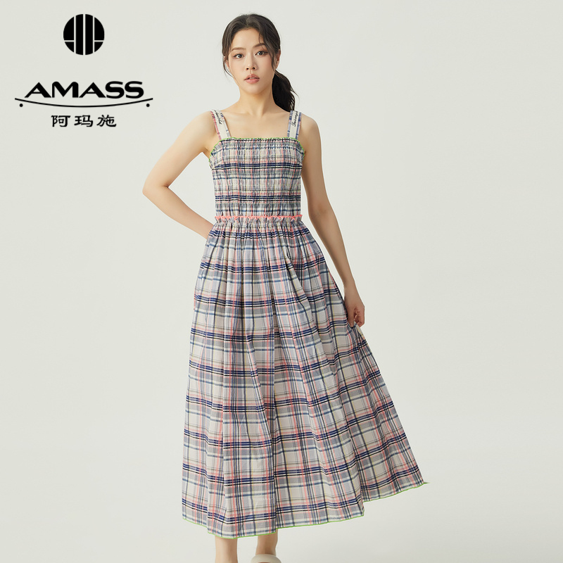 阿玛施AMASS 慵懒度假风格纹吊带长裙5500409