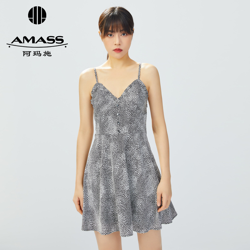 AMASS阿玛施 豹纹收腰吊带洋装5500418-1