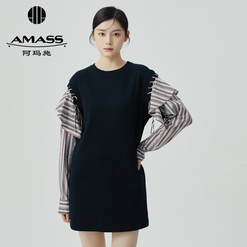 阿玛施AMASS 潮流个性拼接袖长袖洋装5500428