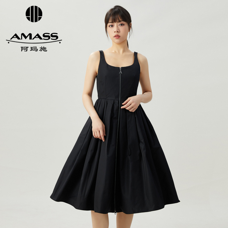 阿玛施AMASS 拉链式简约复古无袖连衣裙5500446-2