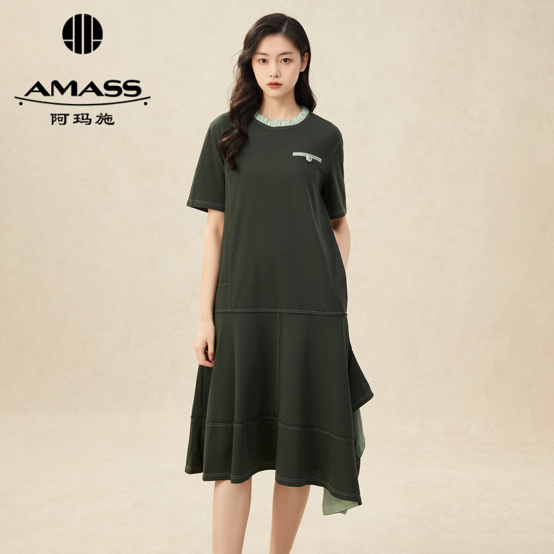 AMASS阿玛施棉领拼接下摆不规则短袖洋装5500450