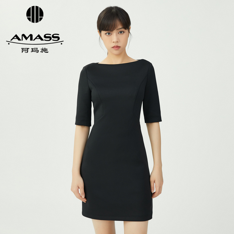 AMASS阿玛施 优雅圆领中袖连衣裙 5500452