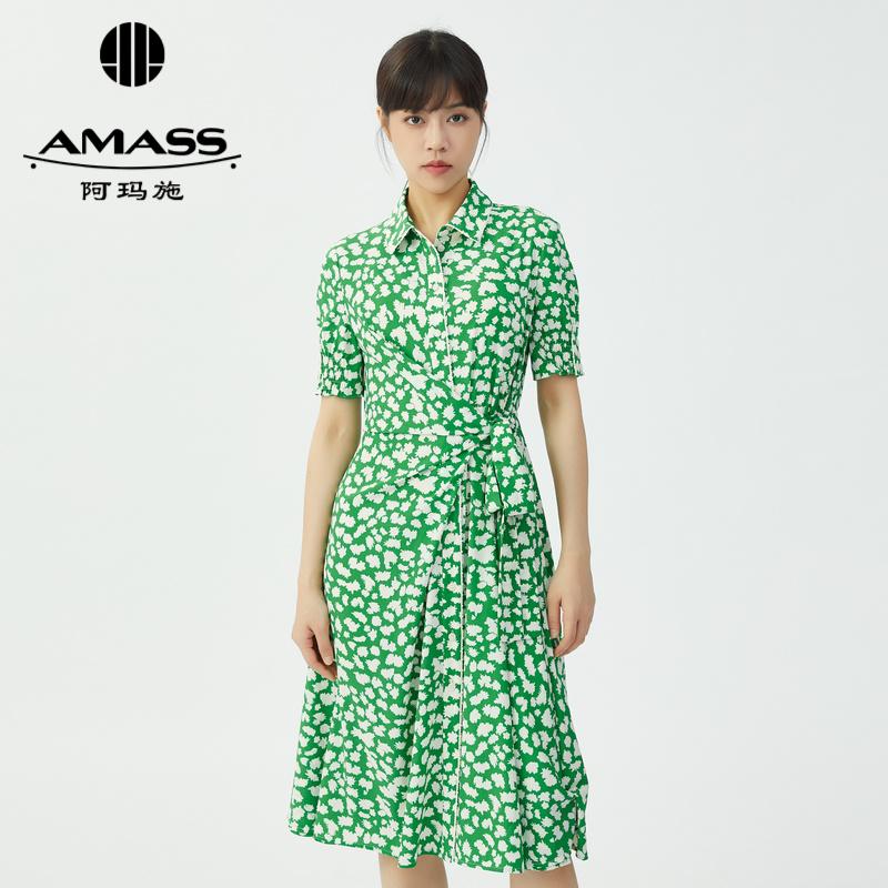 AMASS阿玛施 宫廷袖收腰波点过膝茶歇裙5500453