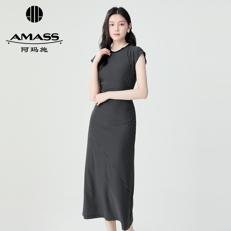 阿玛施AMASS 气质优雅修身中式韵味波点连衣裙5500454