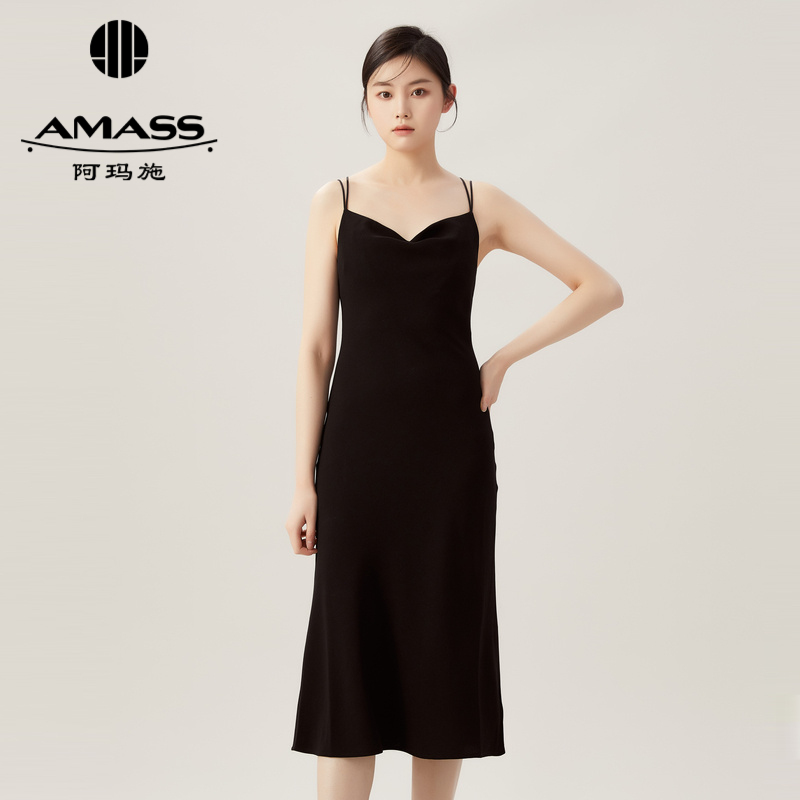 AMASS阿玛施荡领法式修身显瘦吊带连衣裙长裙5500456-2