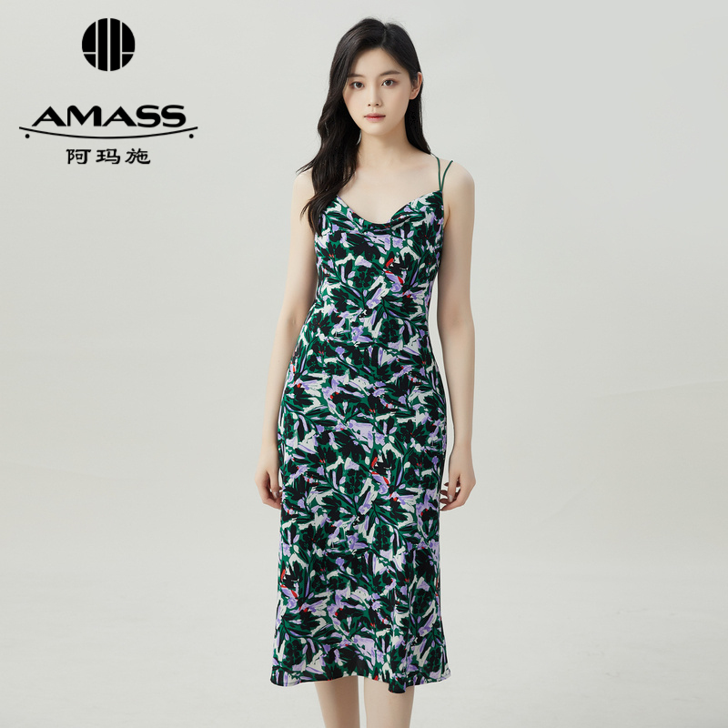 AMASS阿玛施 荡领法式修身显瘦吊带连衣裙 5500456
