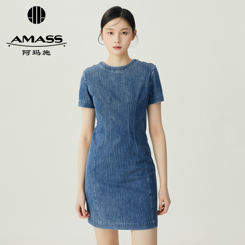 阿玛施AMASS 复古俏皮收身牛仔短袖洋装5500457